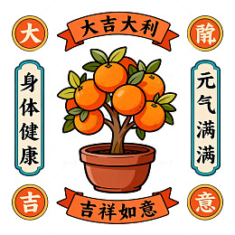 大吉大利柑橘盆栽祝福图片