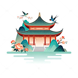 传统中国风建筑插画