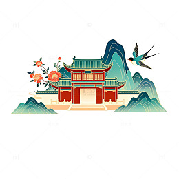 传统中国风古建筑插画