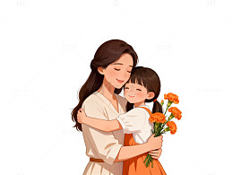 温馨母爱插画鲜花小女孩