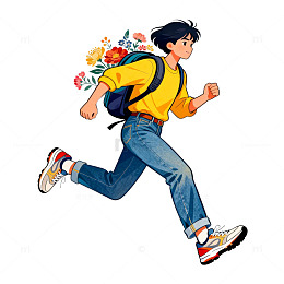 奔跑少年插画动漫风格素材