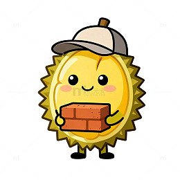 卡通榴莲戴帽搬砖插画