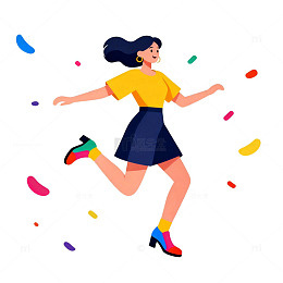 卡通风格跳跃女孩矢量插画