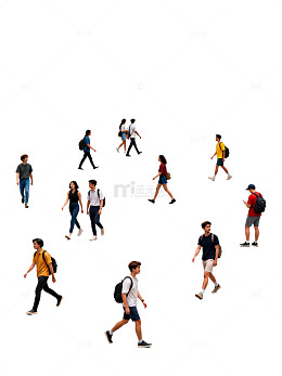 城市街道行人剪影合成图