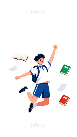 跳跃学生书籍插画素材