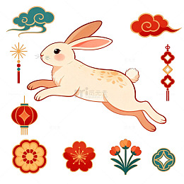 传统中国风兔年喜庆元素设计素材