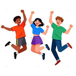 欢乐跳跃青少年卡通插画