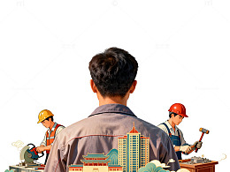 劳动节祝福海报工人建设场景卡通插画