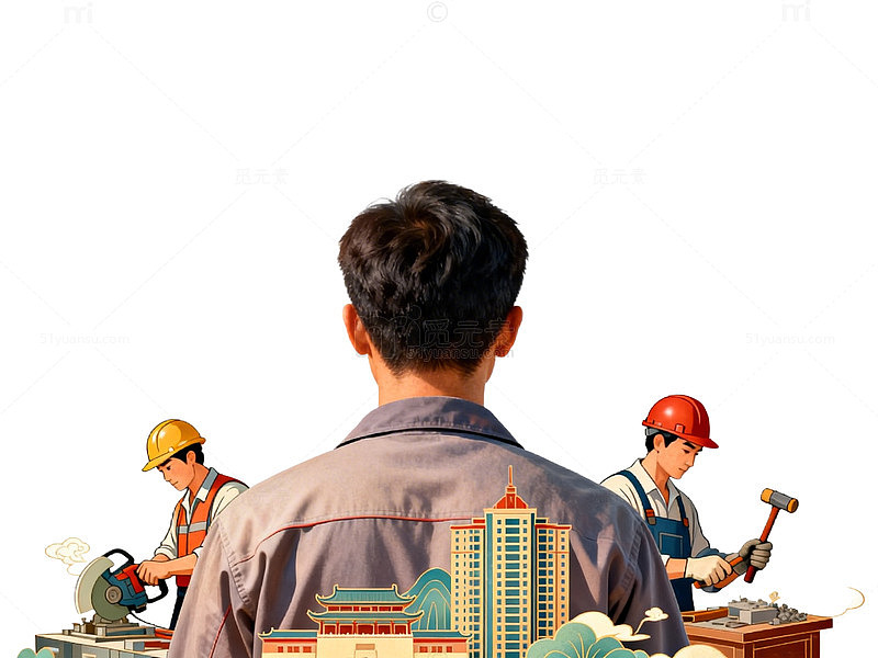 劳动节祝福海报工人建设场景卡通插画