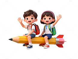 卡通铅笔飞行儿童插画