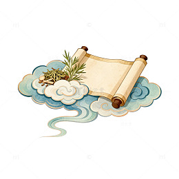 古风卷轴草药祥云插画