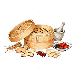 传统中式烹饪用具与香料插图
