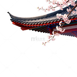 古风樱花建筑插画