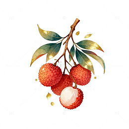 水彩荔枝水果插画