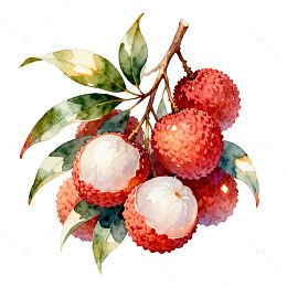 水彩荔枝水果插画素材