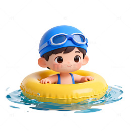 卡通游泳圈男孩模型素材