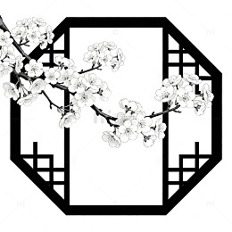 古风梅花窗棂装饰画