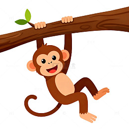 卡通猴子树枝攀爬插画