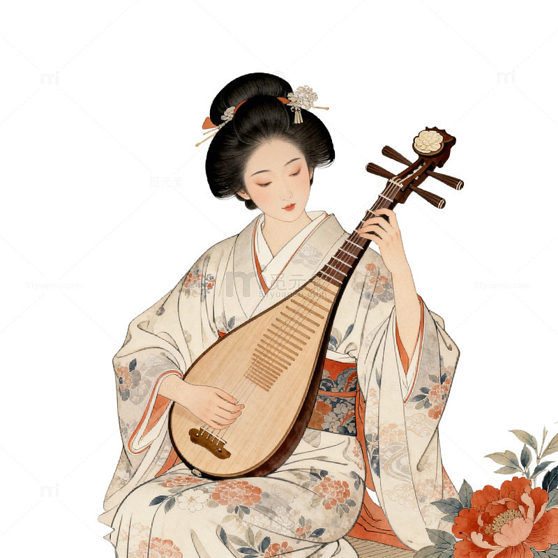 古风美女弹琵琶插画设计素材
