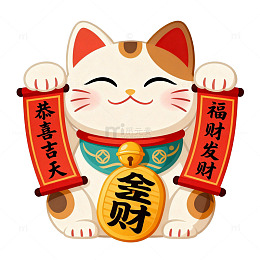 招财猫祈福卡通插画