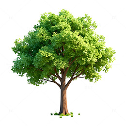 透明背景绿树插画