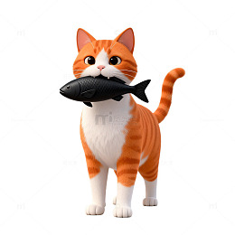 卡通猫咪叼鱼3D模型