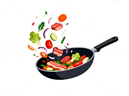 卡通炒菜食材插画