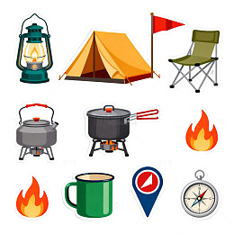露营贴纸卡通风格插画素材