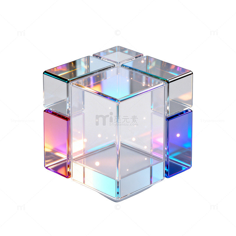 彩虹色魔方立体模型渲染图