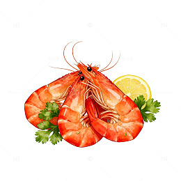 美食插画虾与柠檬香菜