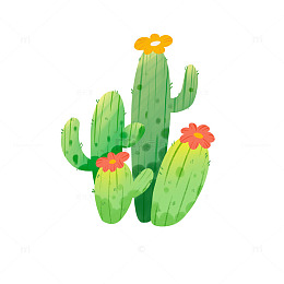 仙人掌春天植物手绘扁平风元素