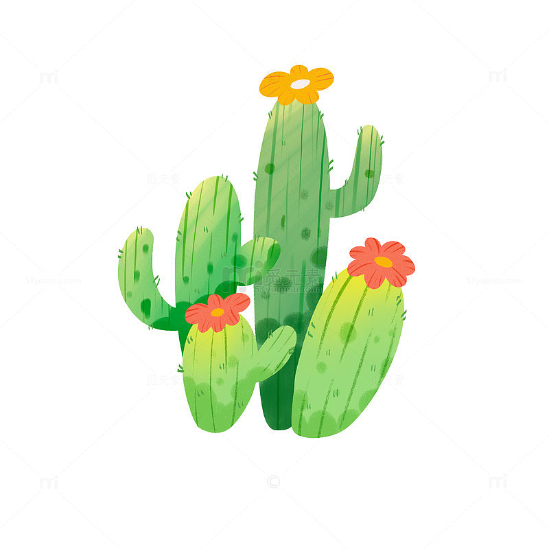 仙人掌春天植物手绘扁平风元素