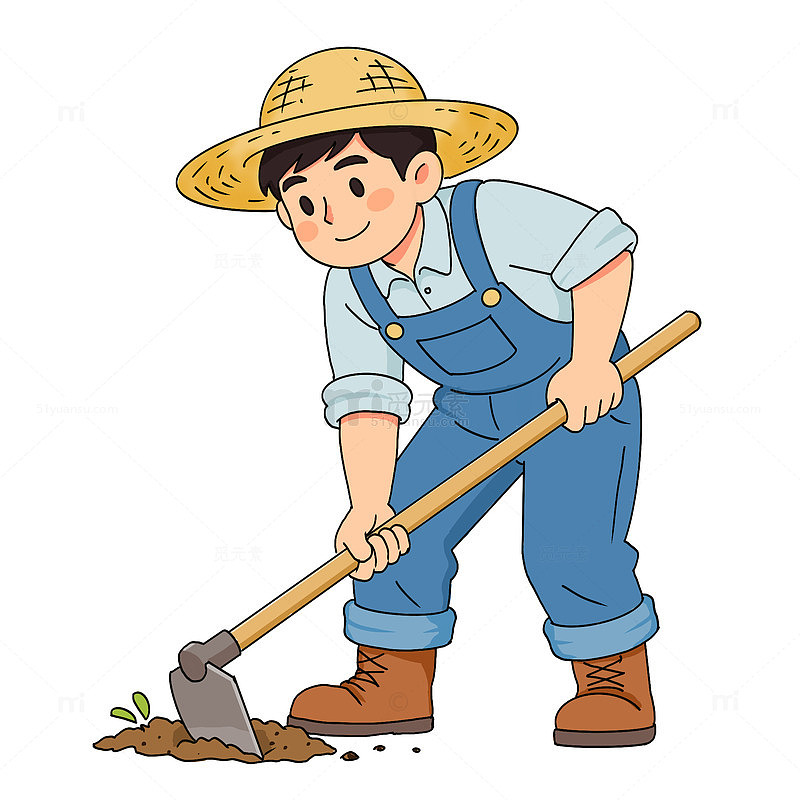 手绘农耕的农民