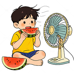 手绘吹风扇的男孩