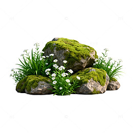 自然风岩石花草景观模型