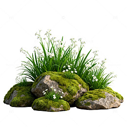 自然风格青苔石头花草组合