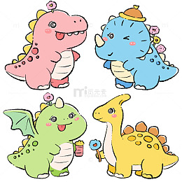 手绘卡通小恐龙图案