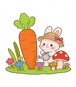 春天元素花朵卡通小兔子插画