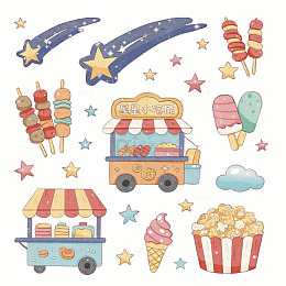 小吃摊卡通贴纸