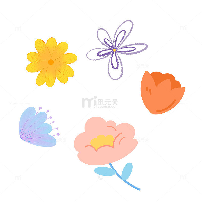 春天繁花花卉手绘元素