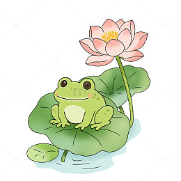 手绘立夏节气青蛙与荷花