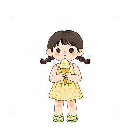 手绘立夏吃冰淇淋的女孩