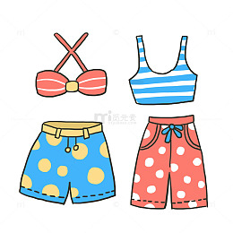 夏天服装服饰卡通手绘免抠元素