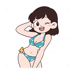 手绘卡通穿泳衣的女孩元素