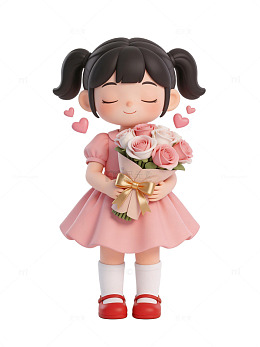 可爱女孩捧花插画39
