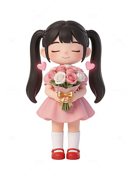 可爱女孩捧花插画68