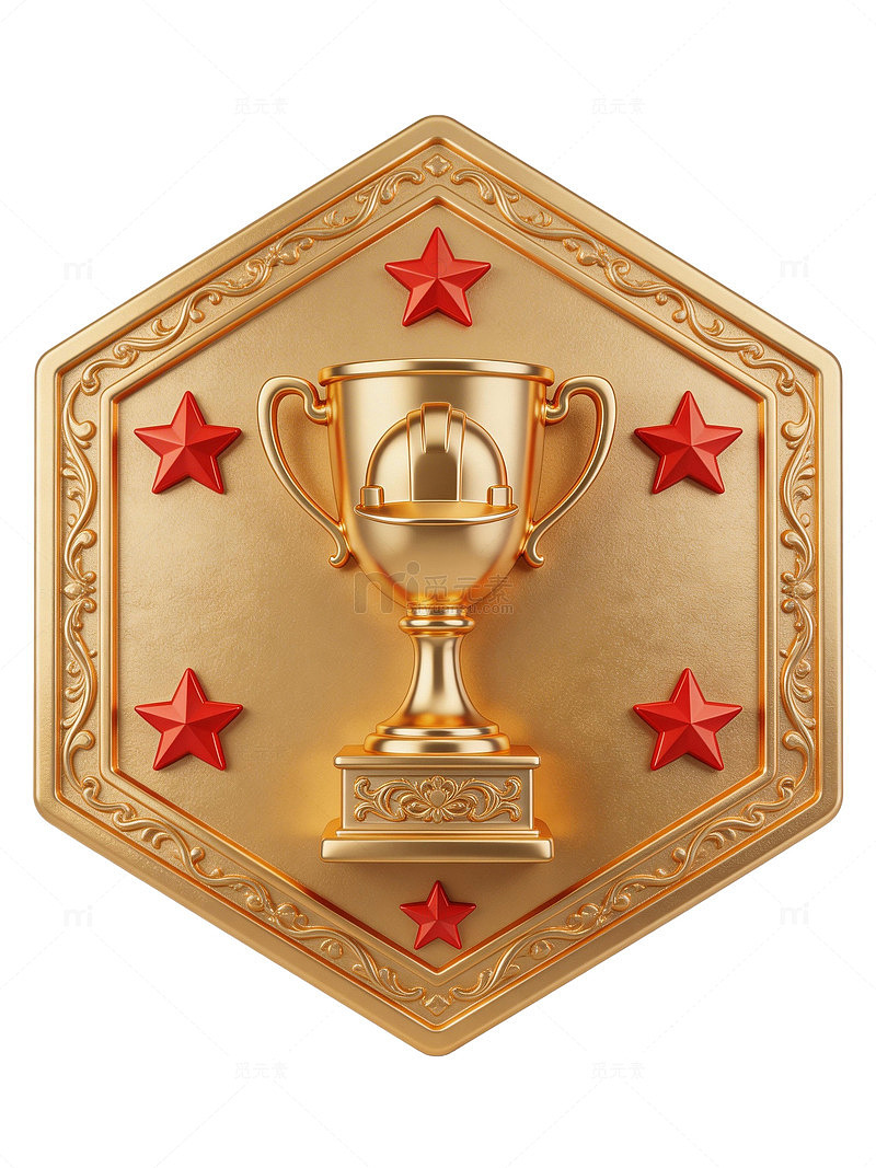 金色奖杯六边形徽章78