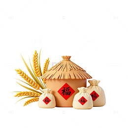 稻草屋与稻谷喜庆装饰素材