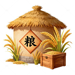 茅屋稻谷粮食插画