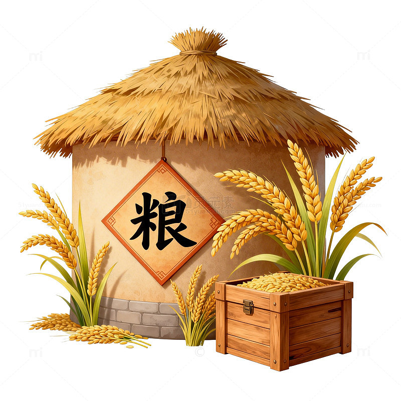 茅屋稻谷粮食插画